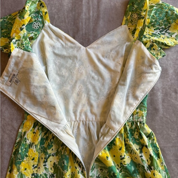 Kensie Yellow and Green Ruffled Smocked Sundress - Picture 3 of 9